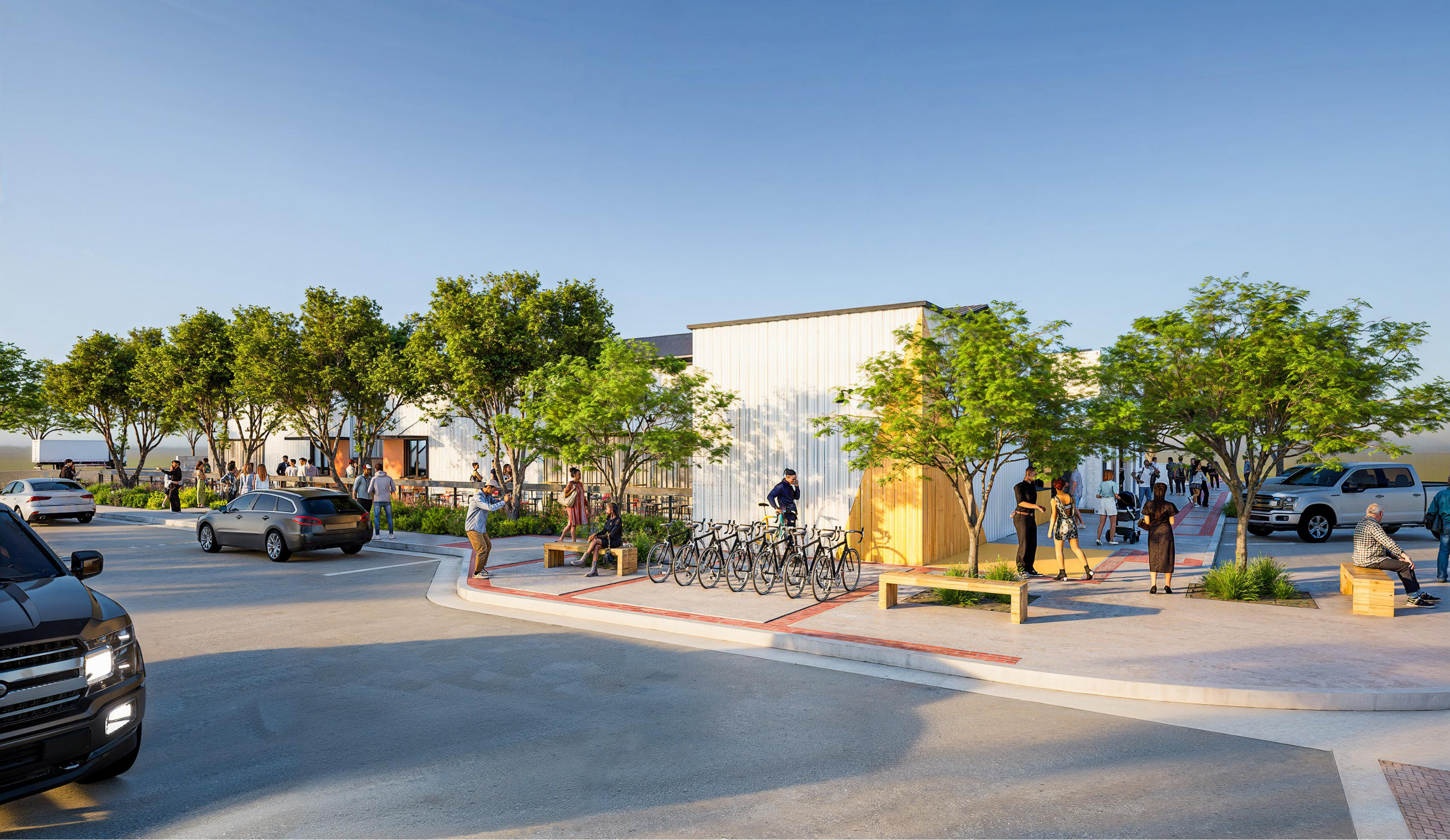 Retail storefronts with landscaping